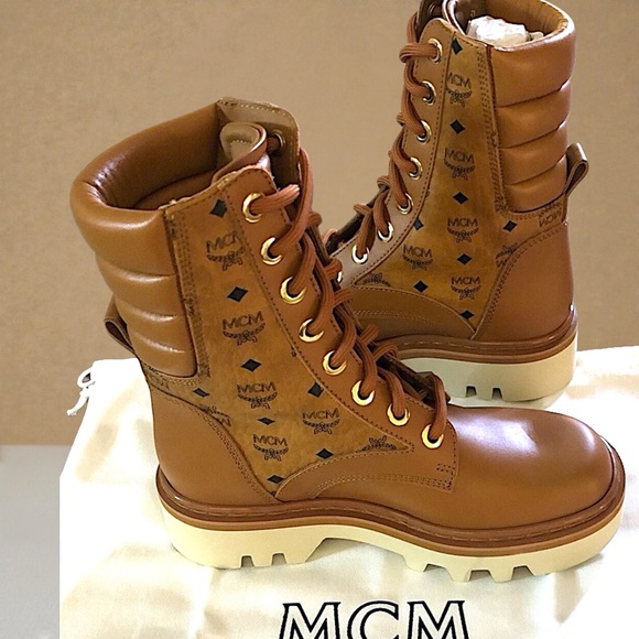 New MCM Women’s Motor Visetos Lace-Up Boots - Picture 15 of 16
